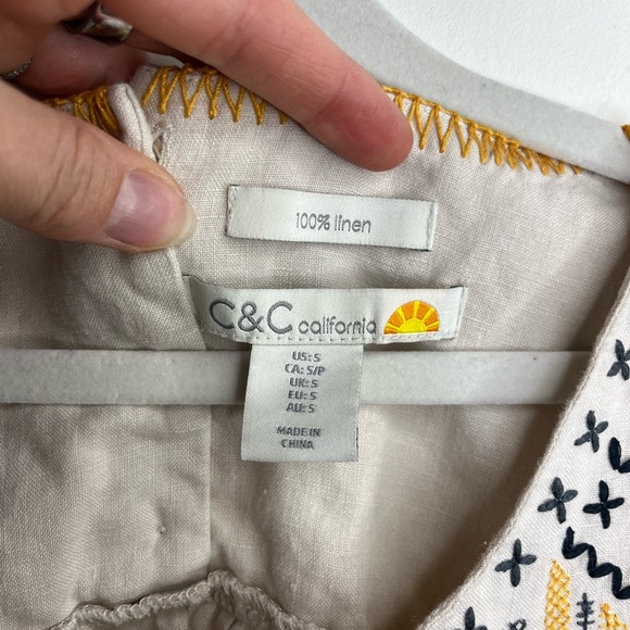 C&C California 100% Linen Embroidered Boho Shift Dress Cream S Beach Vacation - Picture 8 of 13